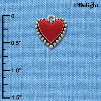 C1032 - Heart Red Fancy Silver Charm (6 charms per package)