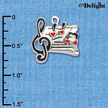 C1042 - Music Sheet Hearts Silver Charm (6 charms per package)
