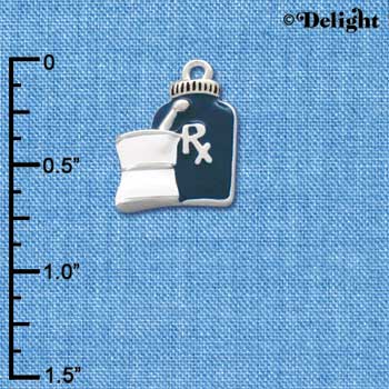 C1052 - Prescription Bottle Blue Silver Charm (6 charms per package)