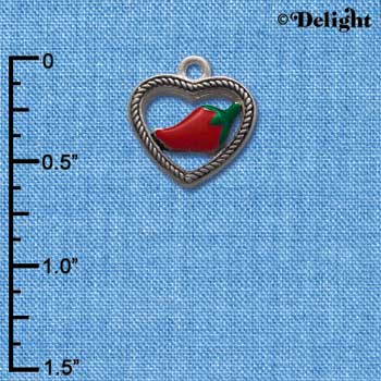 C1064* - Heart Rope Jalapeno Silver Charm (left & right) (6 charms per package)