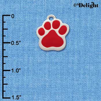 C1092 - Paw Red Silver Charm (6 charms per package)