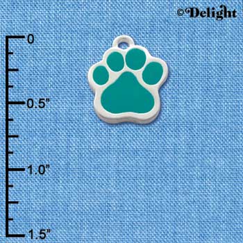 C1094 - Paw Teal Silver Charm (6 charms per package)