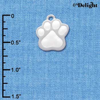 C1095 - Paw White Silver Charm (6 charms per package)