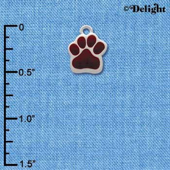 C1141 - Paw Maroon Silver Charm Mini (6 charms per package)