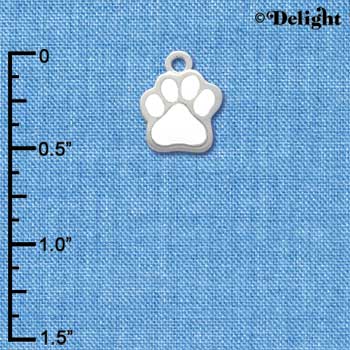 C1147 - Paw White Silver Charm Mini (6 charms per package)