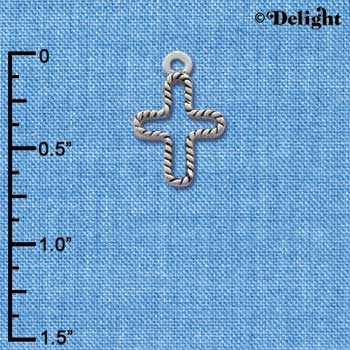 C1162+ - Cross Rope Open Silver Charm (6 charms per package)