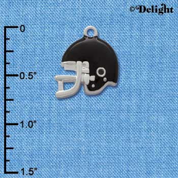 C1176* - Small Black Football Helmet Charm - Silver Charm  (6 charms per package)