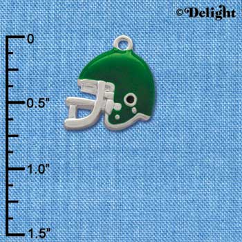 C1179* - Small Green Football Helmet Charm - Silver Charm (6 charms per package)