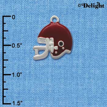 C1180* - Small Maroon Football Helmet Charm - Silver Charm (6 charms per package)