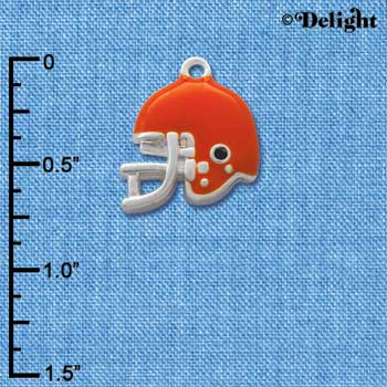 C1181* - Small Orange Football Helmet Charm - Silver Charm (6 charms per package)