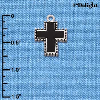 C1196 - Cross Bead Black Silver Charm (6 charms per package)