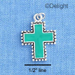 C1198 - Cross Bead Teal Silver Charm (6 charms per package)
