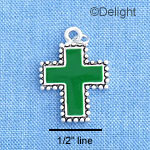 C1201 - Cross Bead Green Silver Charm (6 charms per package)