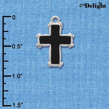 C1203 - Cross Black Silver Charm (6 charms per package)