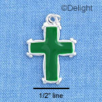 C1208 - Cross Green Silver Charm (6 charms per package)