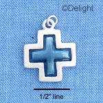 C1211 - Cross Glass Shiny Blue Silver Charm (6 charms per package)