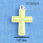 C1216 - Cross Glass Yellow Silver Charm (6 charms per package)