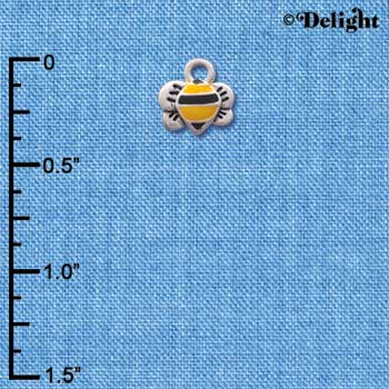 C1222 - Bee Front Yellow Silver Charm Mini (6 charms per package)