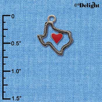 C1293 - Texas Outline Rope Heart Silver Charm (6 charms per package)