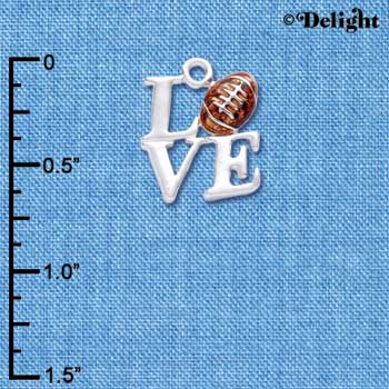 C1314 - Love Silver Football Silver Charm (6 charms per package)