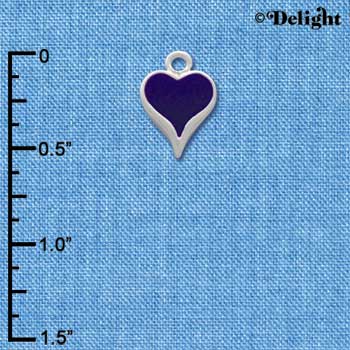 C1329 - Heart Long Purple Silver Charm Mini (6 charms per package)