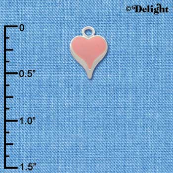 C1331 - Heart Long Pink Silver Charm Mini (6 charms per package)