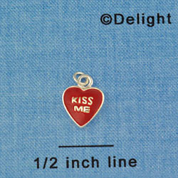 C1336 - Heart Kiss Me Red Silver Charm Mini (6 charms per package)