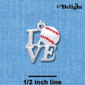 C1341 - Love Silver Baseball Silver Charm (6 charms per package)