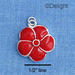 C1375 - Pansy Stone Red Silver Charm (6 charms per package)