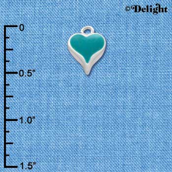 C1398 - Heart Long Teal Silver Charm Mini (6 charms per package)