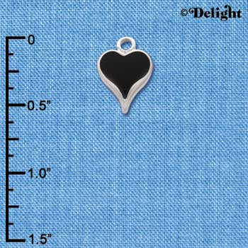 C1403 - Heart Long Black Silver Charm Mini (6 charms per package)