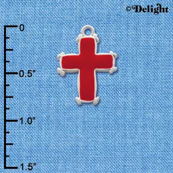 C1404 - Cross Red Silver Charm (6 charms per package)