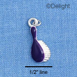 C1414 - Hair Brush Purple Silver Charm (6 charms per package)
