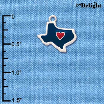 C1427 - Texas Blue Heart Red Silver Charm (6 charms per package)