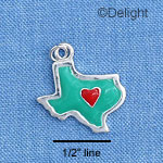 C1428 - Texas Teal Heart Red Silver Charm (6 charms per package)
