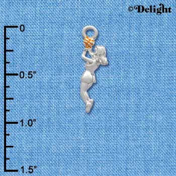C1480* - Basketball Player Girl Silver Charm (6 charms per package)