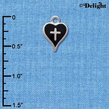 C1513 - Heart Cross Blue Silver Charm (6 charms per package)