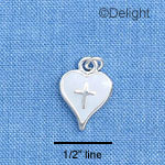 C1514 - Heart Cross White Silver Charm (6 charms per package)