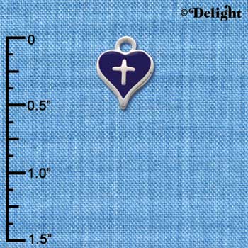 C1515 - Heart Cross Purple Silver Charm (6 charms per package)