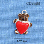 C1527 - Bear Brown Heart Red Silver Charm (6 charms per package)