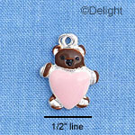 C1528 - Bear Brown Heart Pink Silver Charm (6 charms per package)