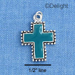 C1536 - Cross Bead Turquoise Silver Charm (6 charms per package)