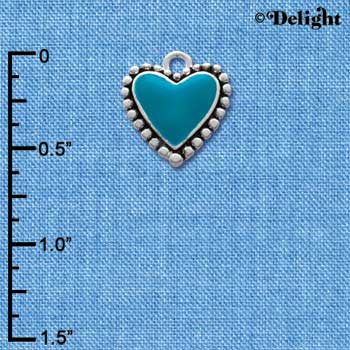 C1538 - Heart Turquoise Fancy Silver Charm (6 charms per package)