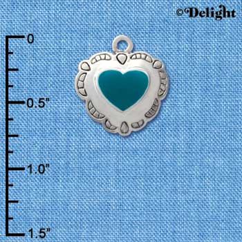 C1582 - Heart Concho Turquoise Silver Charm (6 charms per package)