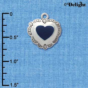 C1584 - Heart Concho Blue Silver Charm (6 charms per package)