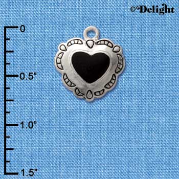 C1585 - Heart Concho Black Silver Charm (6 charms per package)