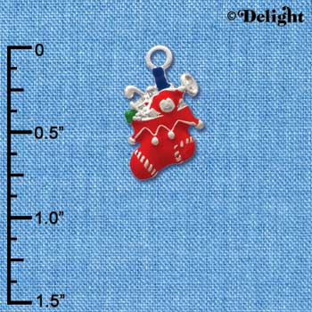 C1616* - Christmas Stocking Red Silver Charm (6 charms per package)