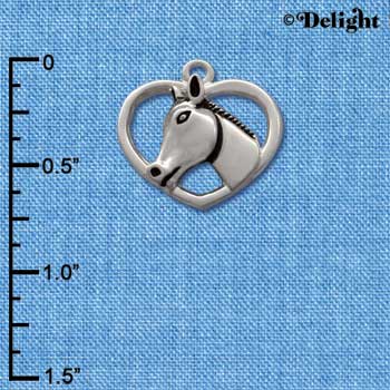 C1652* - Horse Head Heart Silver Charm (left & right) (6 charms per package)
