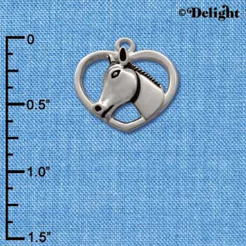 C1652* - Horse Head Heart Silver Charm (left & right) (6 charms per package)