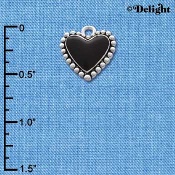 C1665 - Heart Black Fancy Silver Charm (6 charms per package)